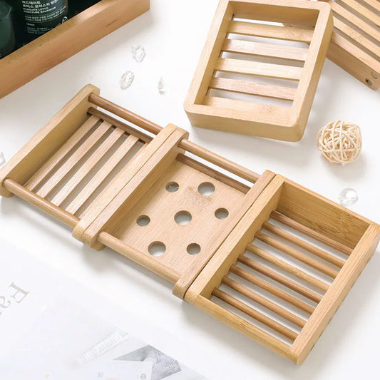 HOT Wooden Natural Bamboo Soap Dishes Tray Holder Storage Soap Rack Plate Box Container Portable Bathroom Soap Dish Storage Box - My Store